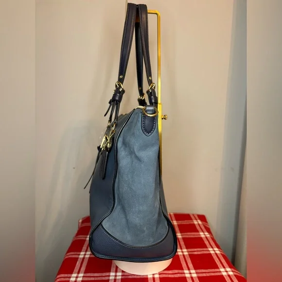 Coach Navy Blue Suede and Pebbled Leather Kleo Carryall 2021 - Picture 3 of 7